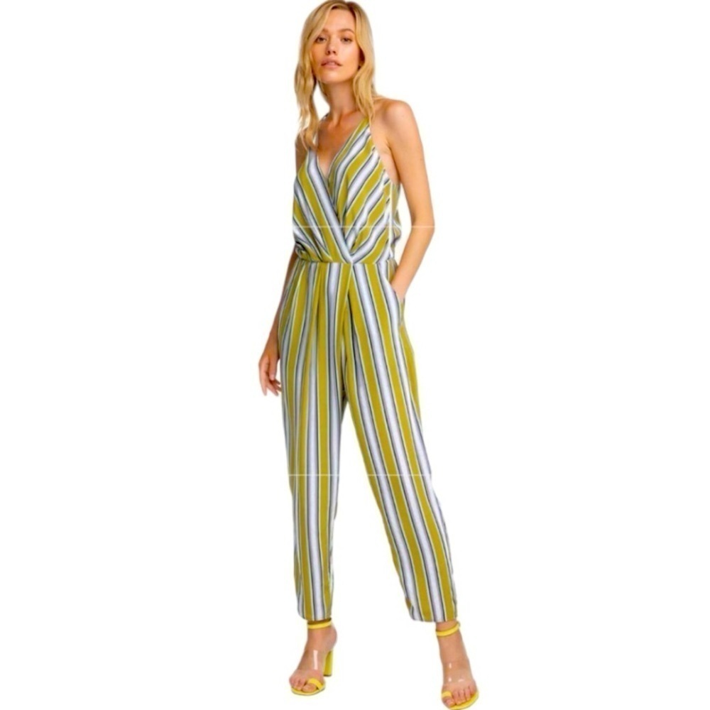 ASTR The Label Trendy Pleated front racerback bold retro stripes JUMPSUIT